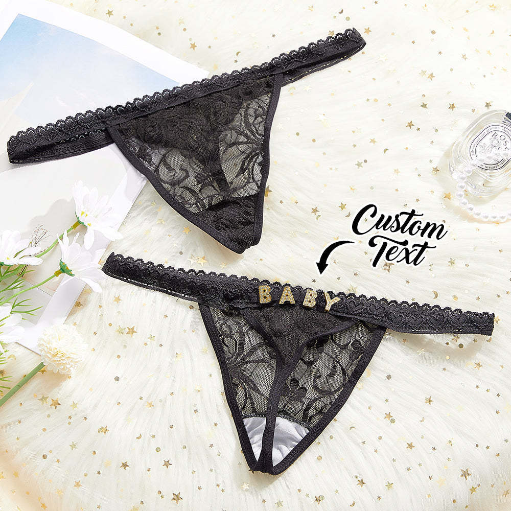 Custom Rhinestone Letter Thong Personalized Name Lace Panties - MadeMineAU