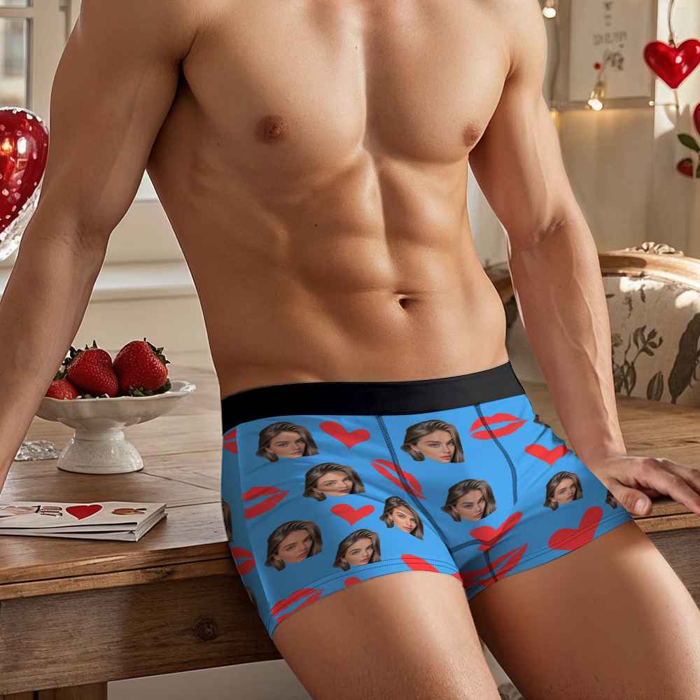 Custom Photo Underwear Personalized Red Lips Underpants Custom Photo Panties - MademineAU