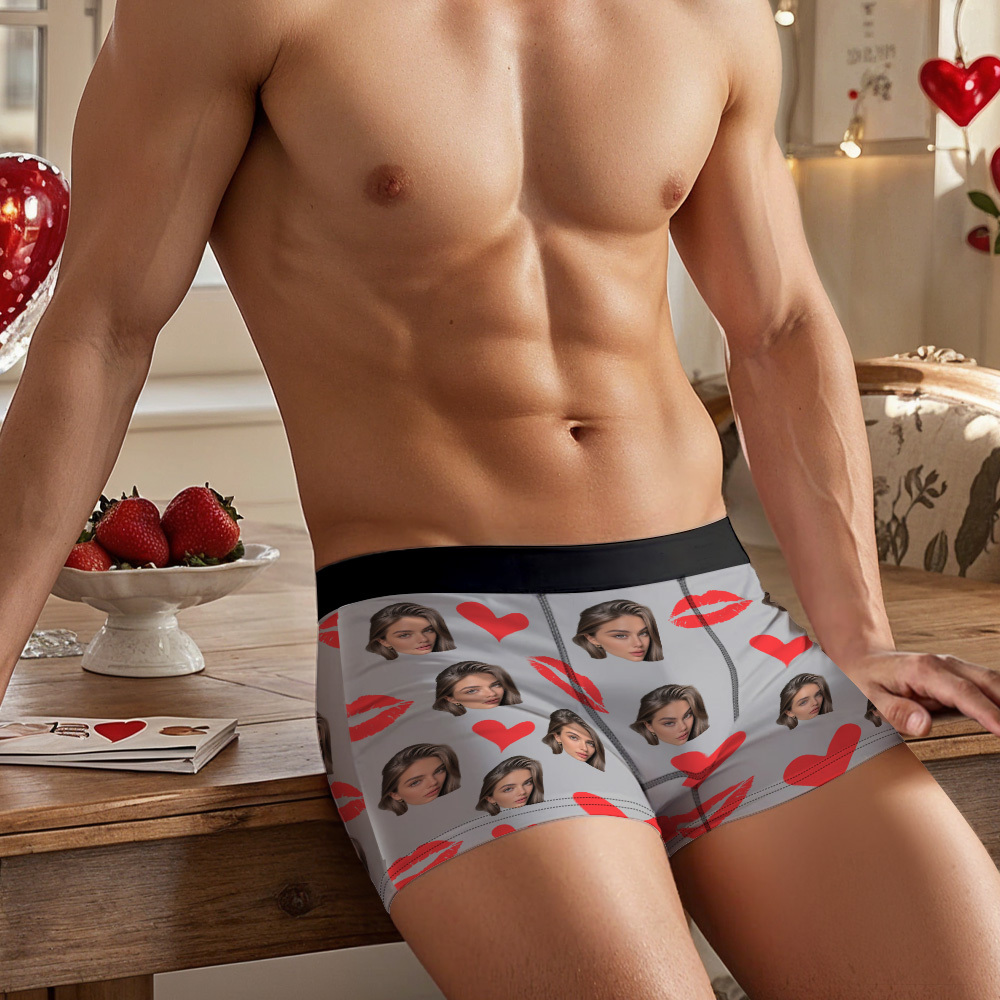 Custom Photo Underwear Personalized Red Lips Underpants Custom Photo Panties - MademineAU