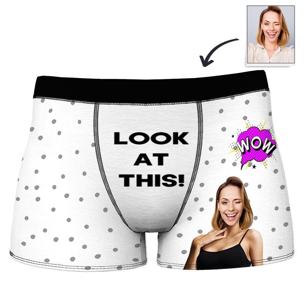 Custom Photo Boxer Shorts for Men with WOW LOOK AT THIS Printed - MadeMineAU