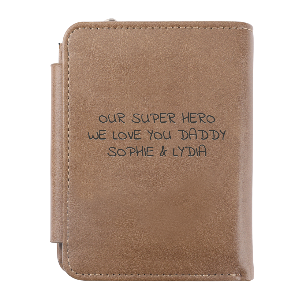 Men's Trifold Brown Custom Sketch Photo Wallet