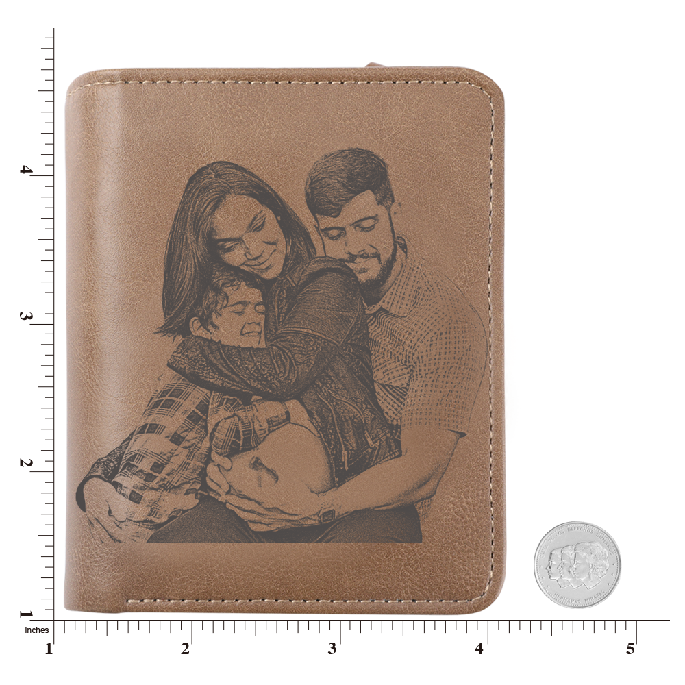 Men's Trifold Brown Custom Sketch Photo Wallet