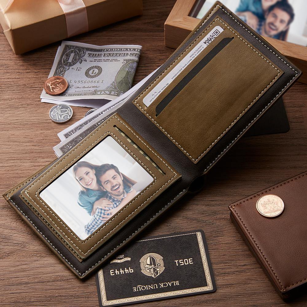 Men's Custom Photo Engraved Wallet RFID Blocking Wallet Brown - MyPhotoWalletAU