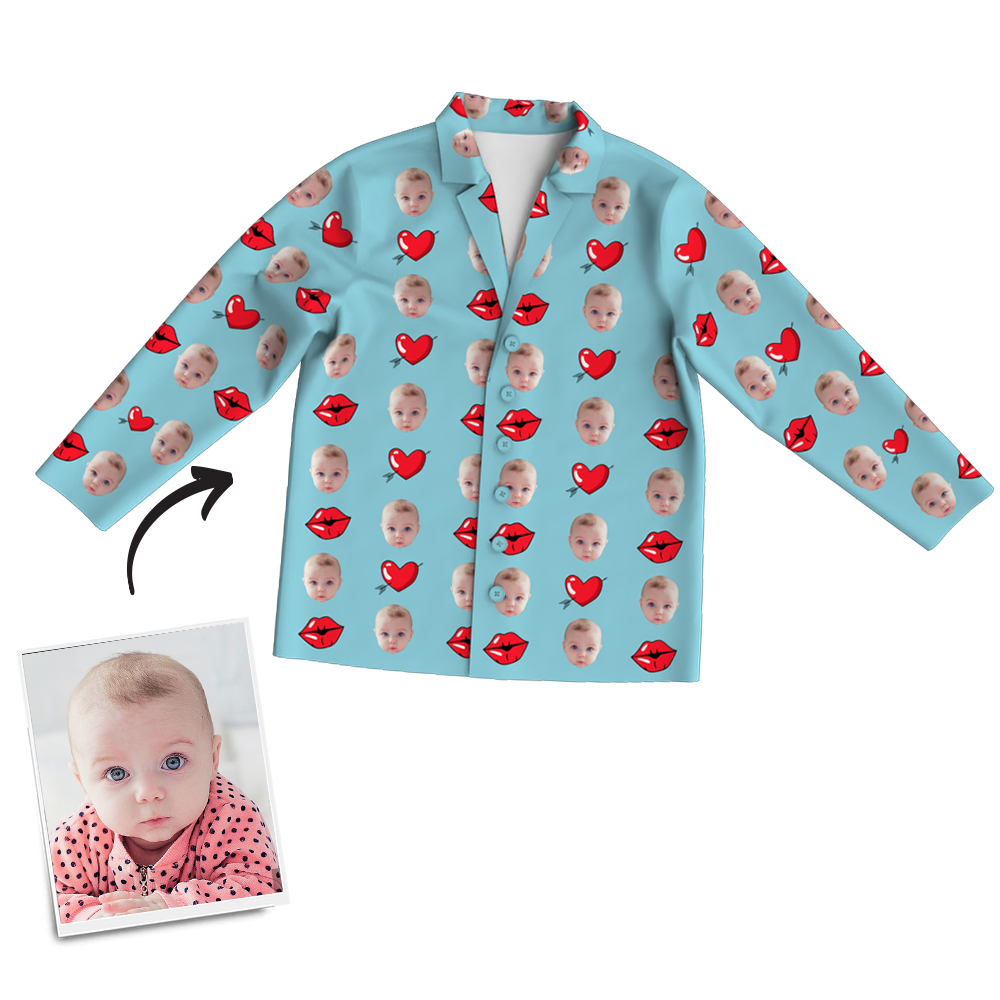 Multi-Color Custom Photo Long Sleeve Pajamas Sleepwear Nightwear Love Baby - MadeMineAU
