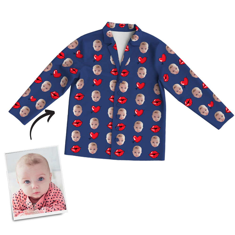 Multi-Color Custom Photo Long Sleeve Pajamas Sleepwear Nightwear Love Baby - MadeMineAU