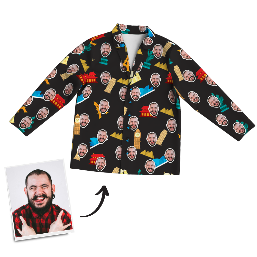 Custom Face Photo Pajama Pants Travel Around The World, Nightwear - MadeMineAU