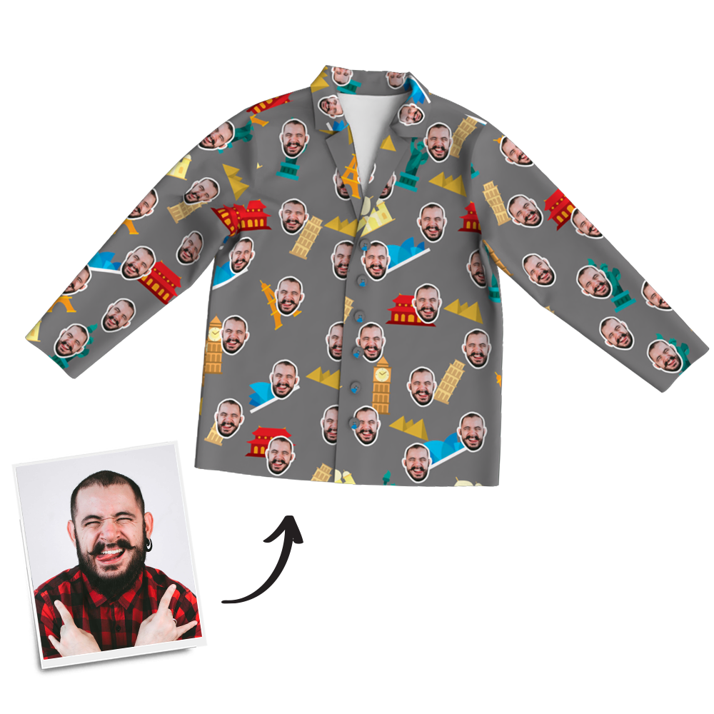 Custom Face Photo Pajama Pants Travel Around The World, Nightwear - MadeMineAU