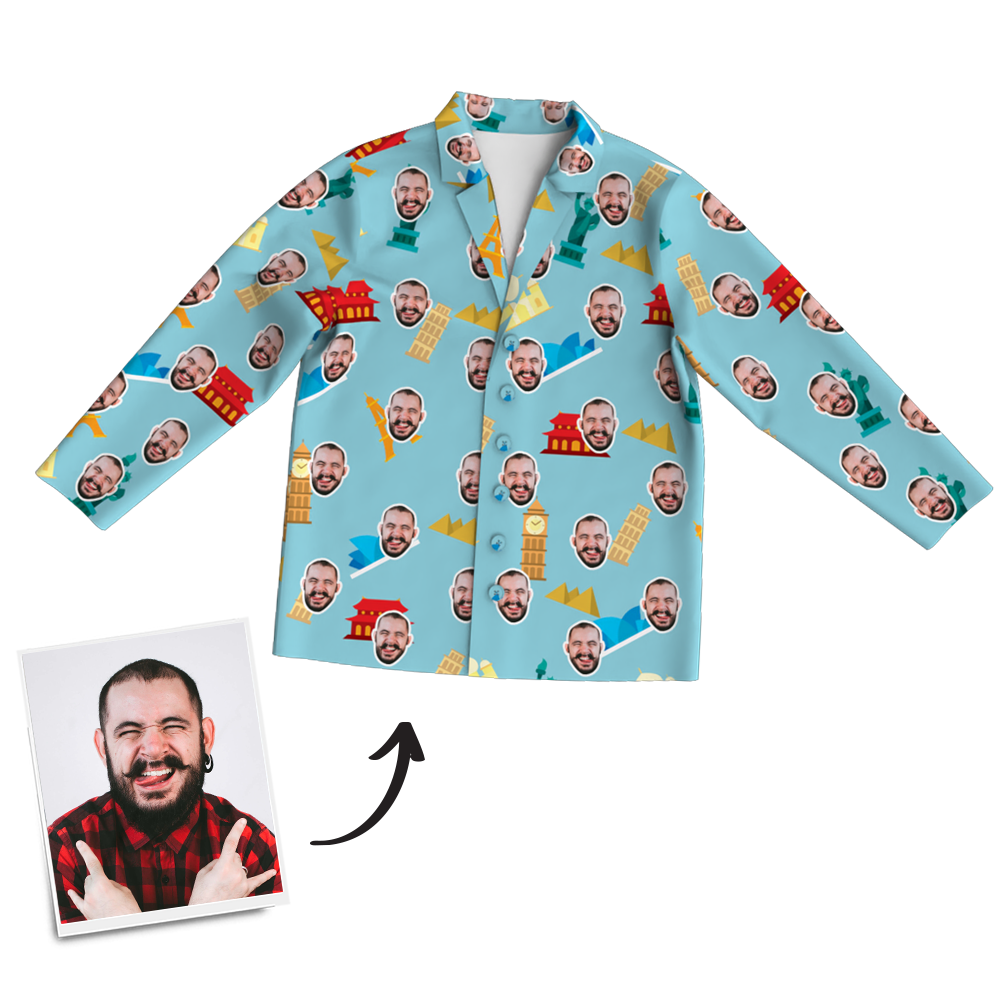 Custom Face Photo Pajama Pants Travel Around The World, Nightwear - MadeMineAU