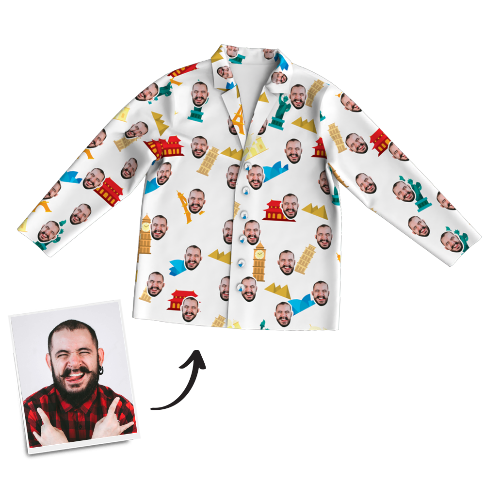 Custom Face Photo Pajama Pants Travel Around The World, Nightwear - MadeMineAU