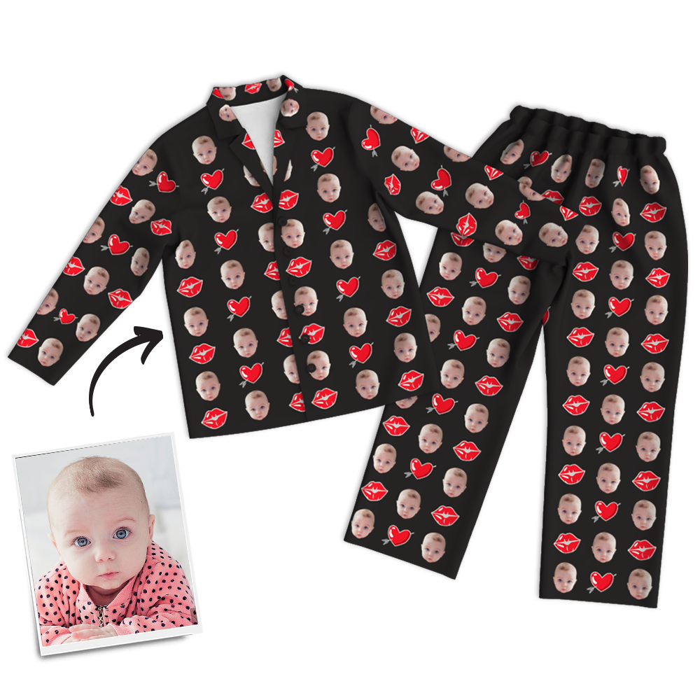 Multi-Color Custom Photo Long Sleeve Pajamas Sleepwear Nightwear Love Baby - MadeMineAU