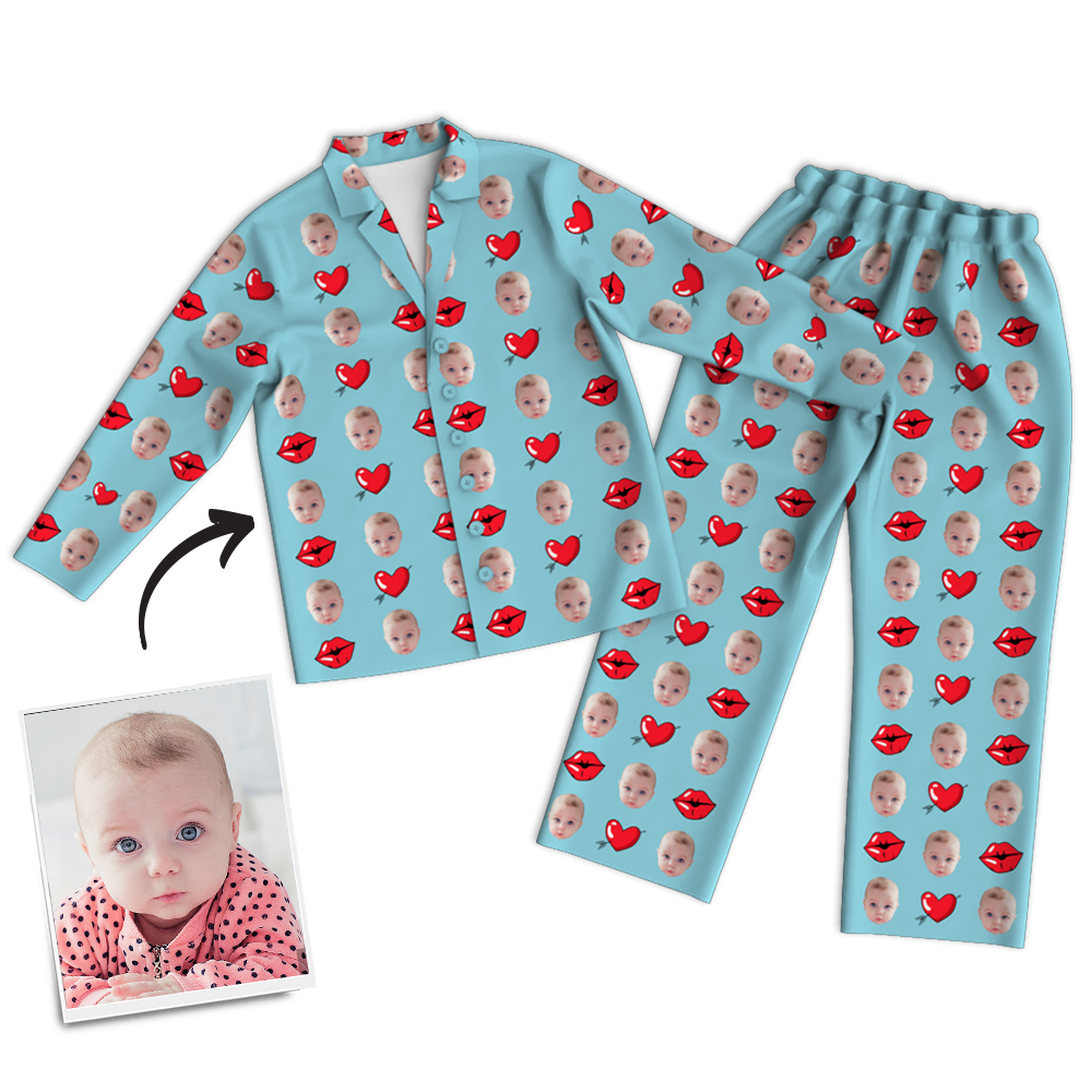 Multi-Color Custom Photo Long Sleeve Pajamas Sleepwear Nightwear Love Baby - MadeMineAU