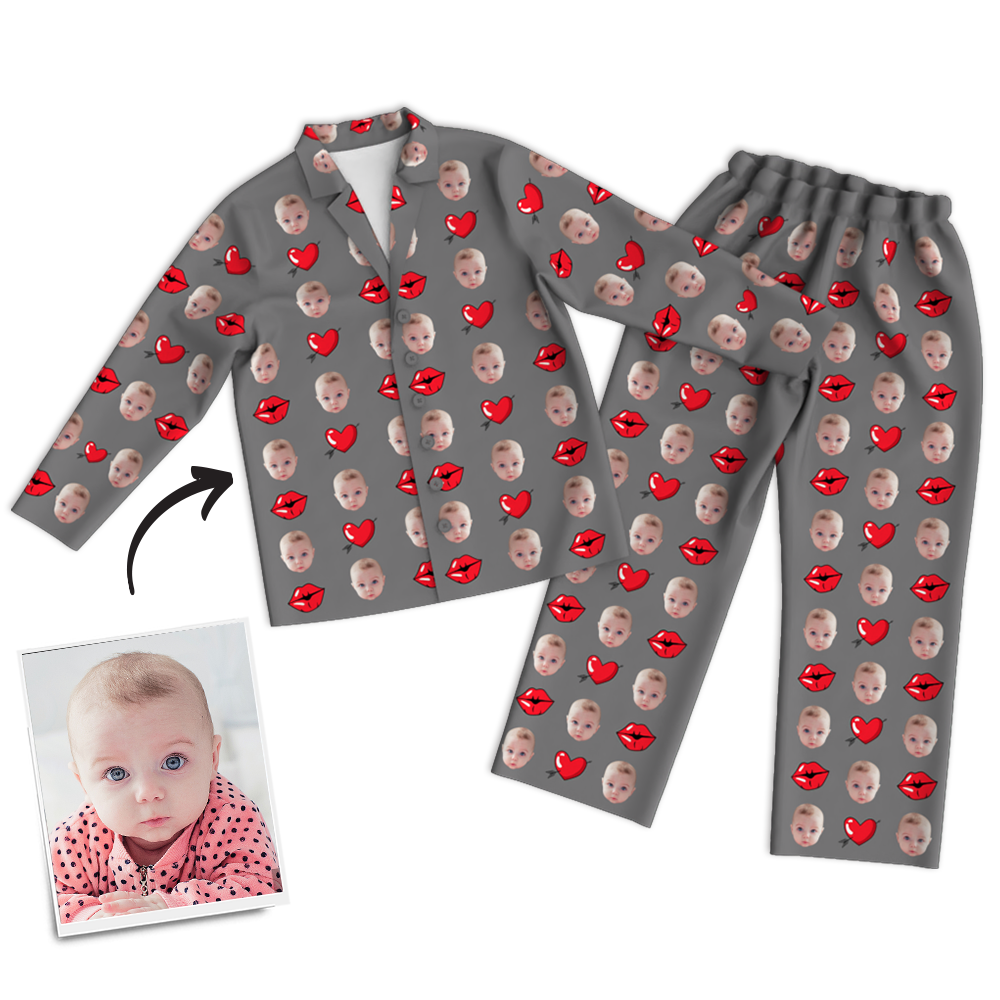 Multi-Color Custom Photo Long Sleeve Pajamas Sleepwear Nightwear Love Baby - MadeMineAU