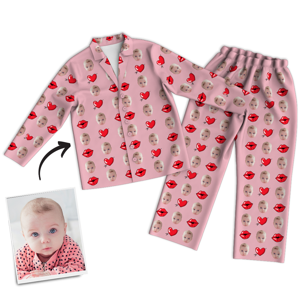 Multi-Color Custom Photo Long Sleeve Pajamas Sleepwear Nightwear Love Baby - MadeMineAU