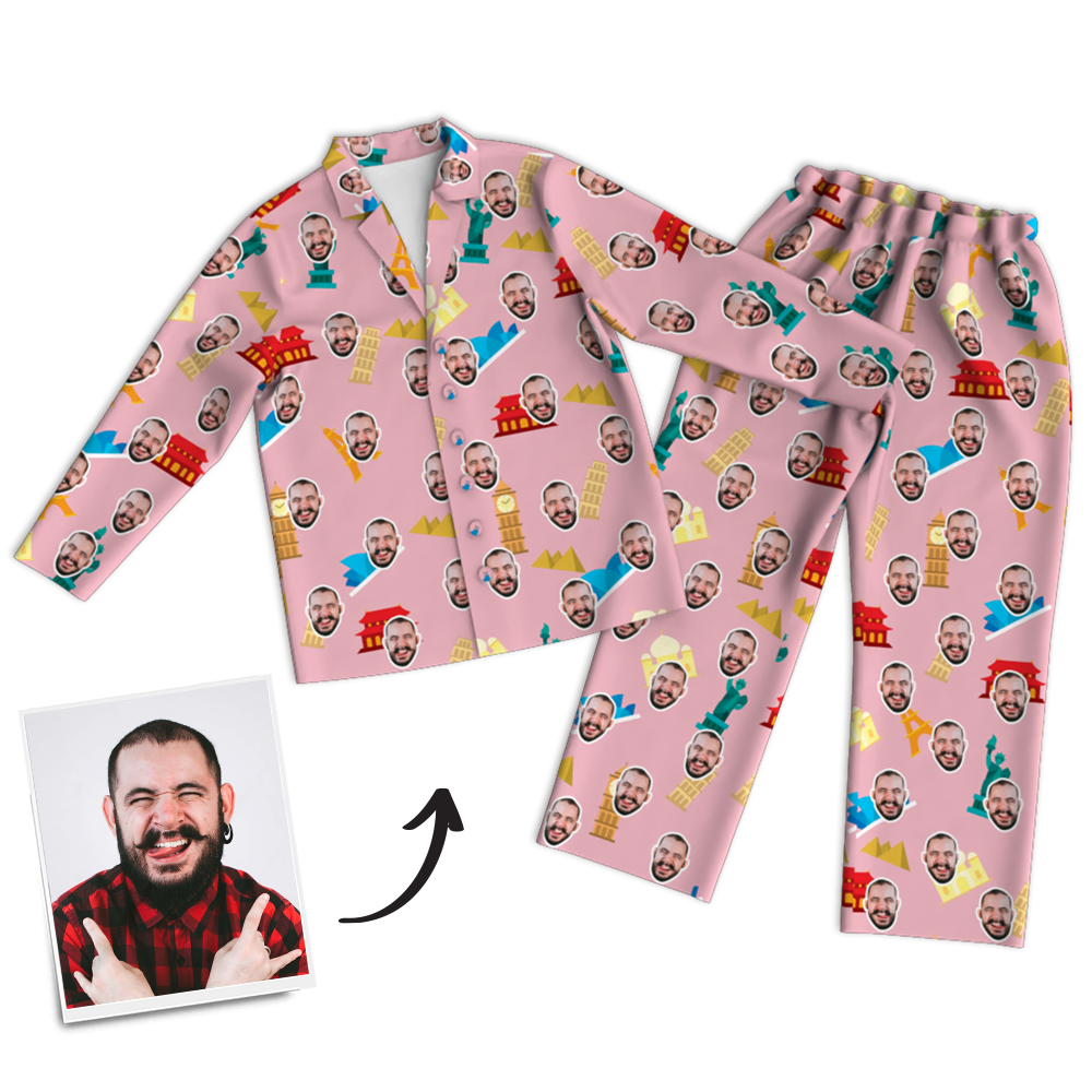 Custom Face Photo Pajama Pants Travel Around The World, Nightwear - MadeMineAU