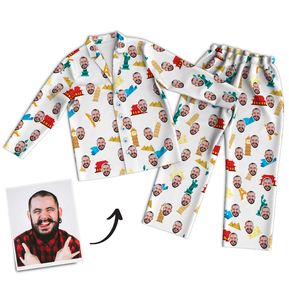Custom Face Photo Pajama Pants Travel Around The World, Nightwear - MadeMineAU