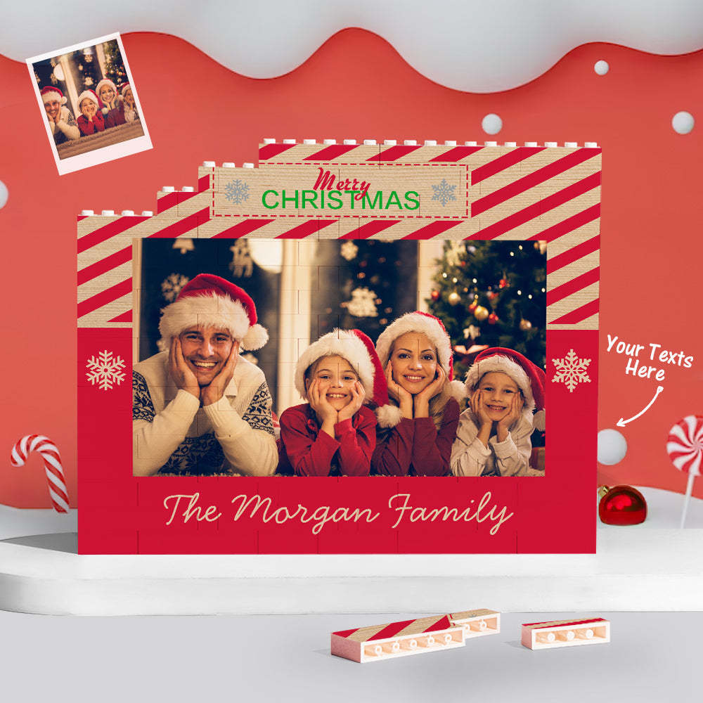 Custom Building Block Puzzle Personalized Horizontal Trio Photo Brick Merry Christmas - myphotowalletau