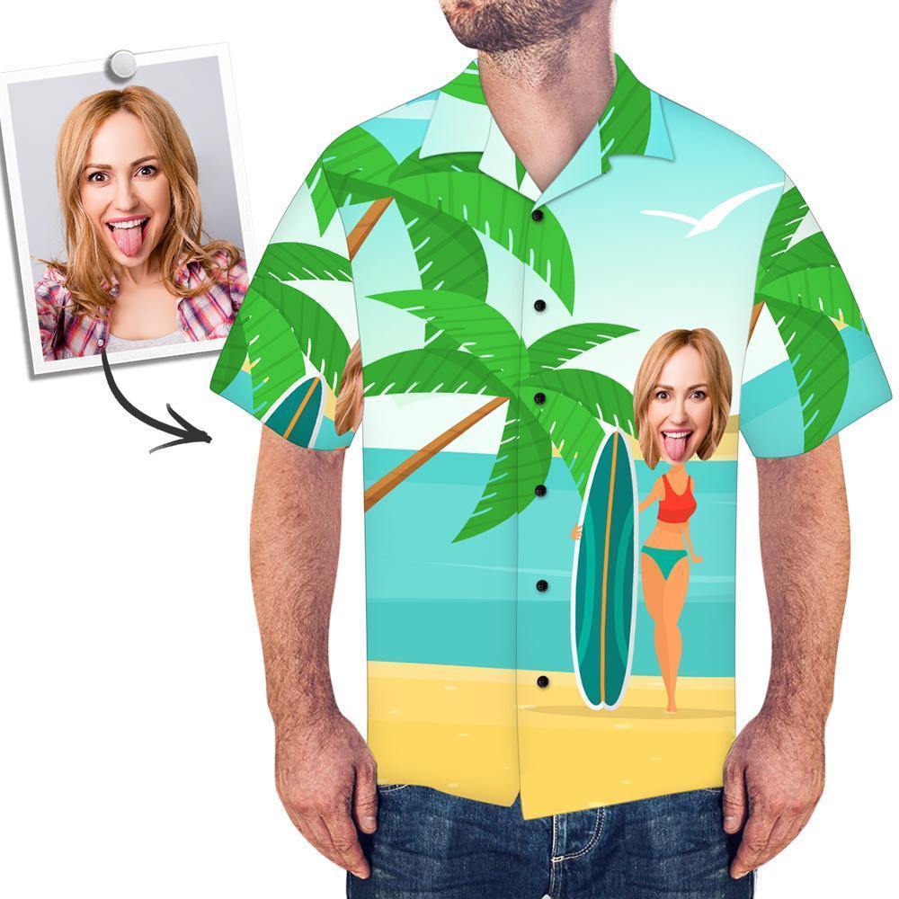 Custom Face Shirt Men's Hawaiian Shirt Surfing Board - MadeMineAU
