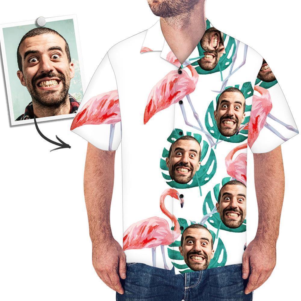 Custom Face Shirt Men's Hawaiian Shirt Flamingo and Palm - MadeMineAU