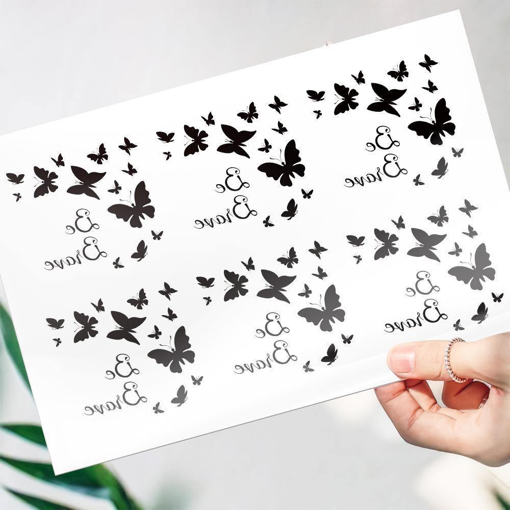 Custom Temporary Tattoos with Text Stickers Fake Tattoos - Black Butterfly - MadeMineAU