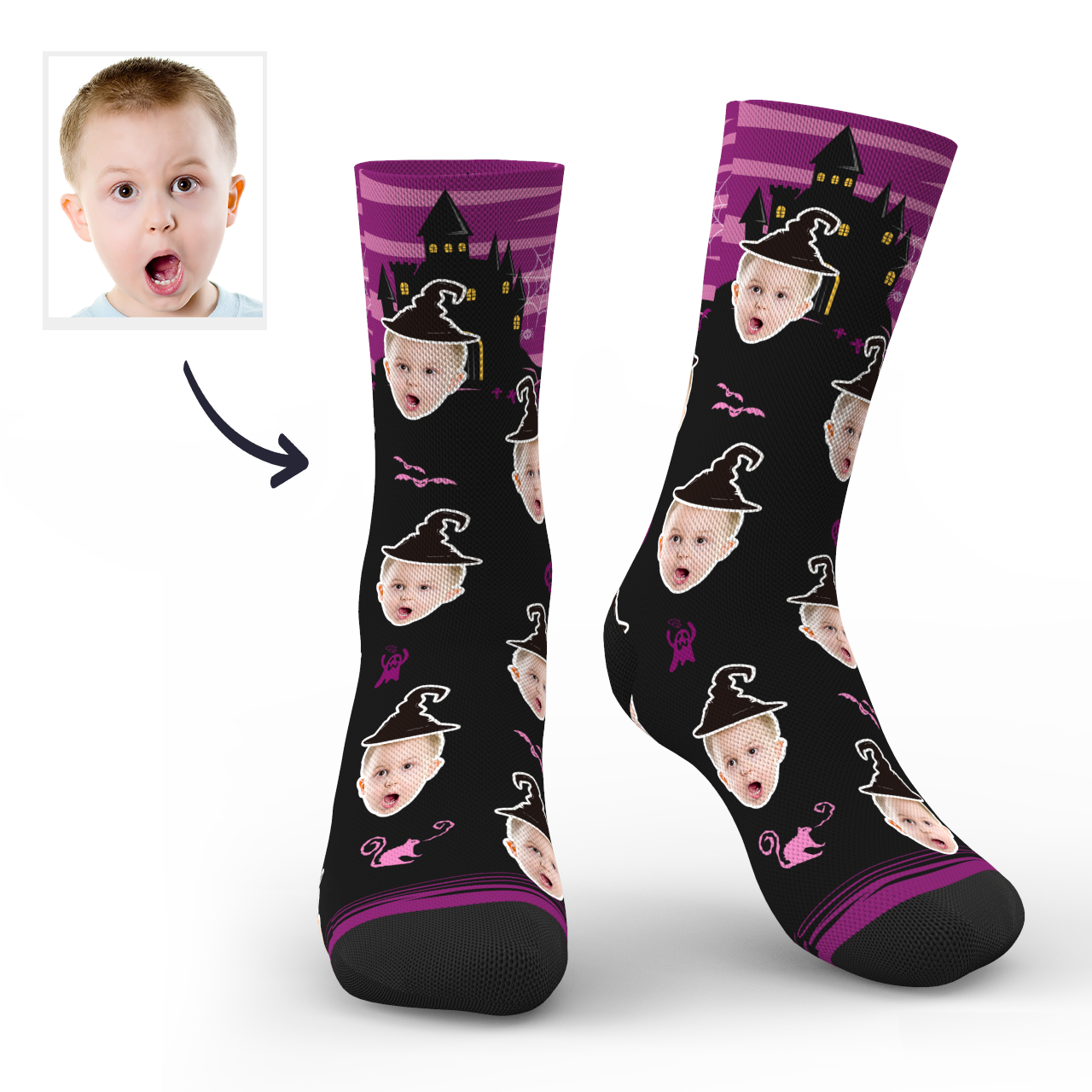 Halloween Custom Castle Witch Photo Socks - MadeMineAU