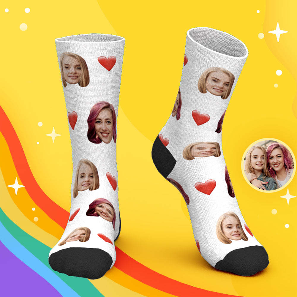 3D Preview Custom Face Heart Socks with Your Text Personalized LGBT Gifts - MadeMineAU