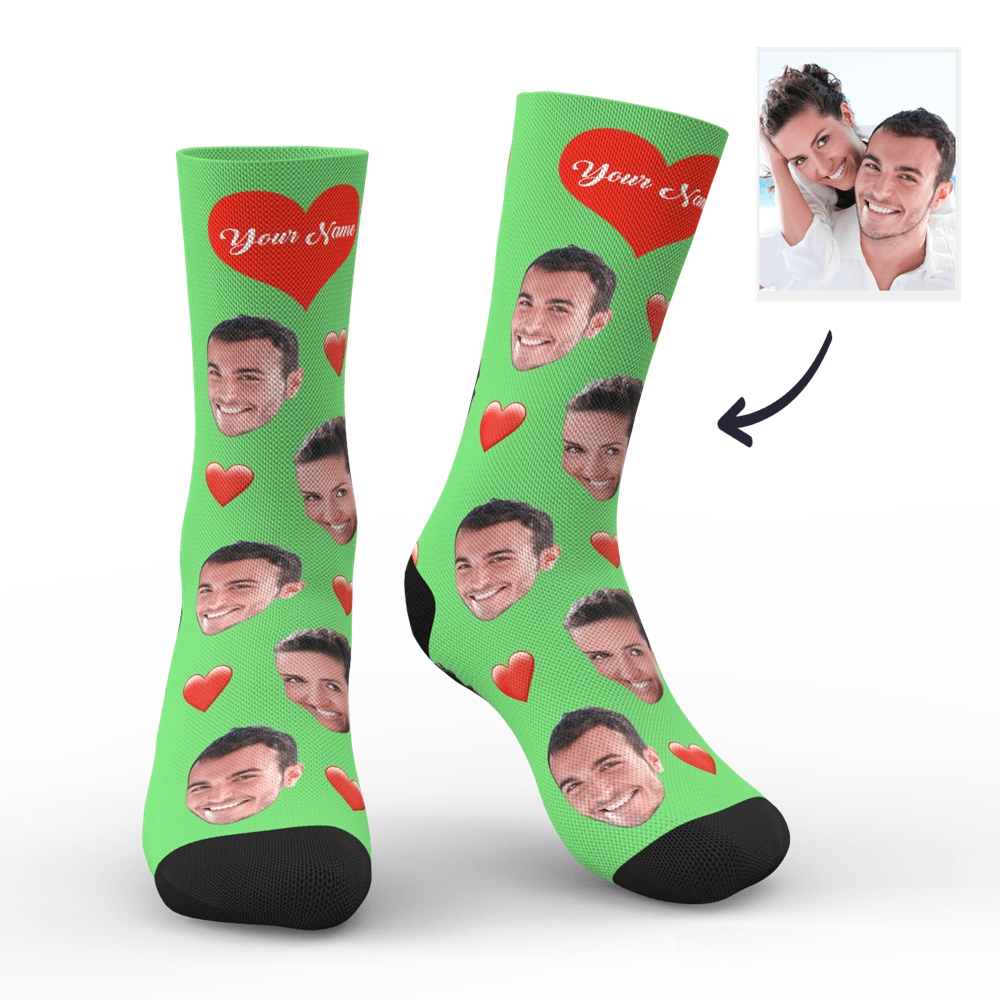 3D Preview Custom Face Heart Socks with Your Text - MadeMineAU