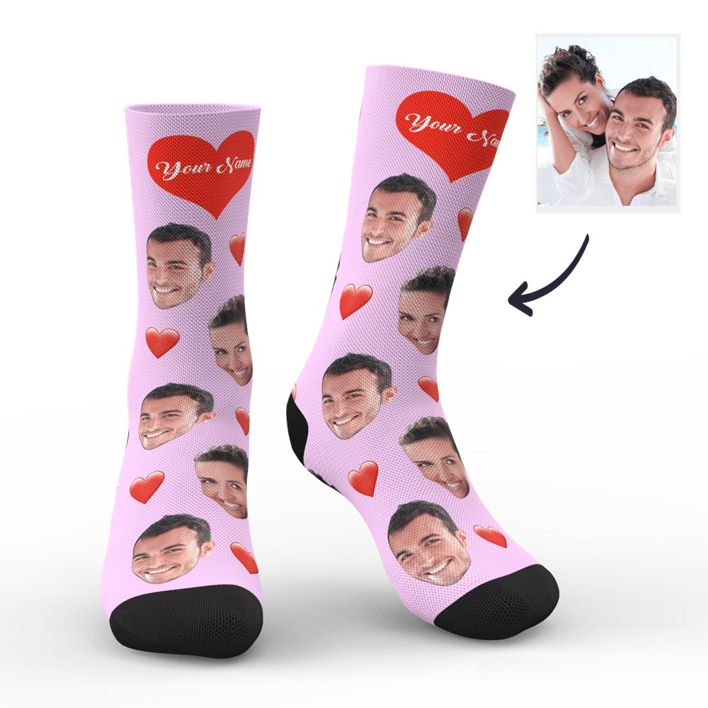 3D Preview Custom Face Heart Socks with Your Text - MadeMineAU