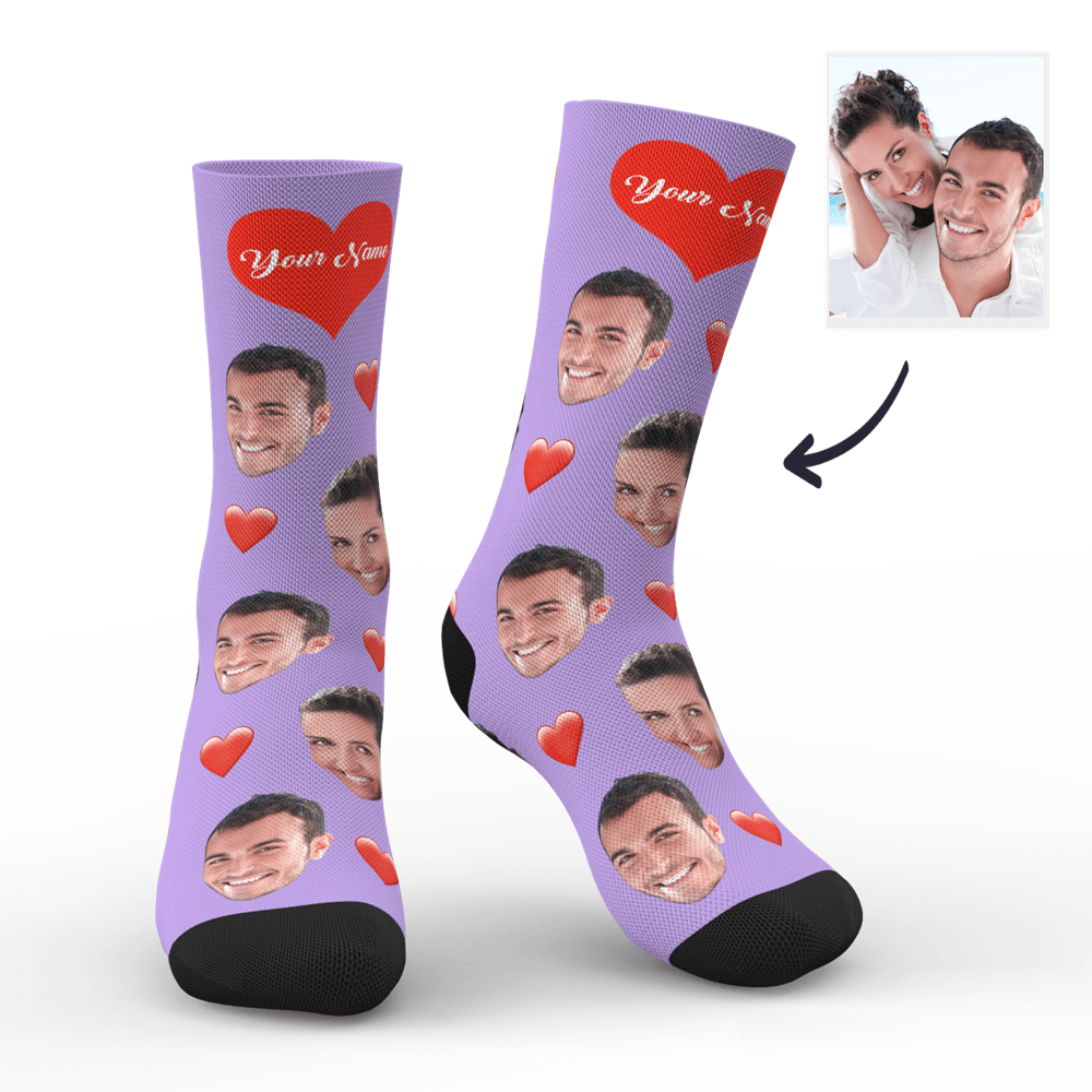 3D Preview Custom Face Heart Socks with Your Text - MadeMineAU