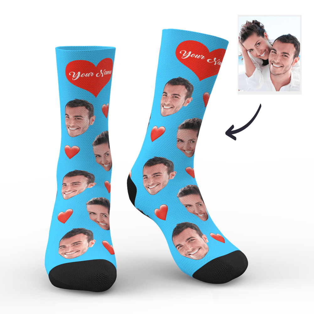 3D Preview Custom Face Heart Socks with Your Text - MadeMineAU