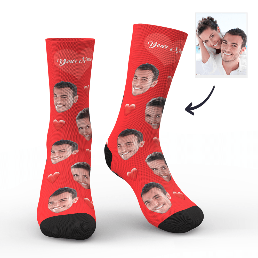 3D Preview Custom Face Heart Socks with Your Text - MadeMineAU