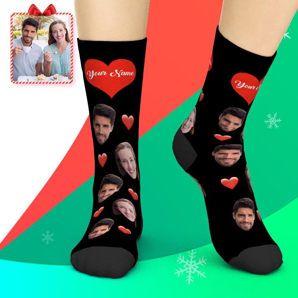 3D Preview Custom Face Heart Socks with Your Text - MadeMineAU