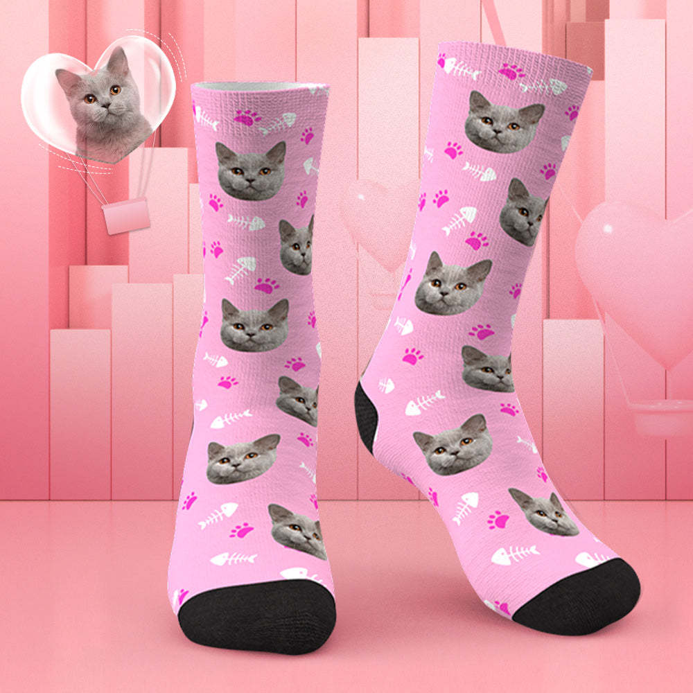 Custom Lovely Cat Photo Socks CWZ050 - Black - MadeMineAU