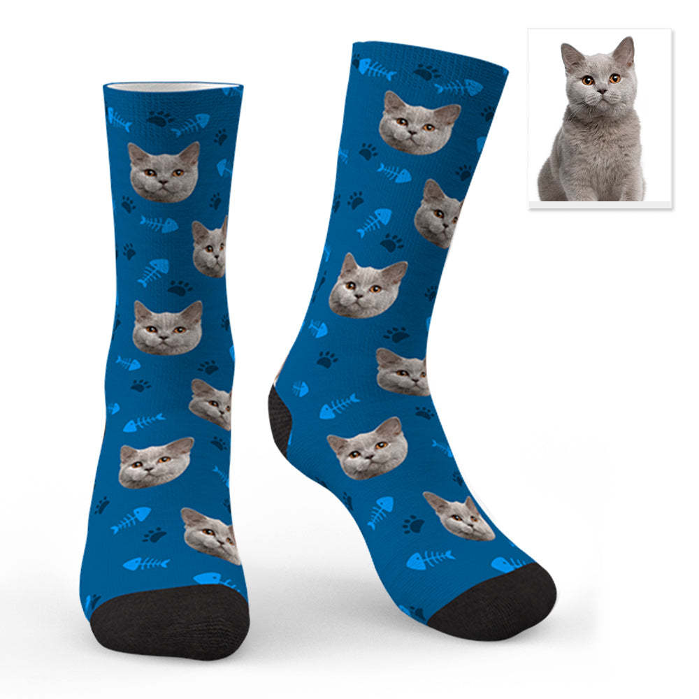 Custom Lovely Cat Photo Socks CWZ050 - Black - MadeMineAU