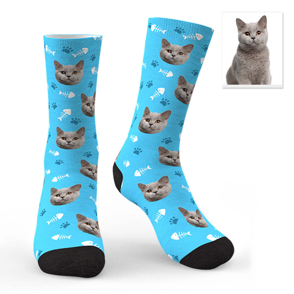 Custom Lovely Cat Photo Socks CWZ050 - Black - MadeMineAU