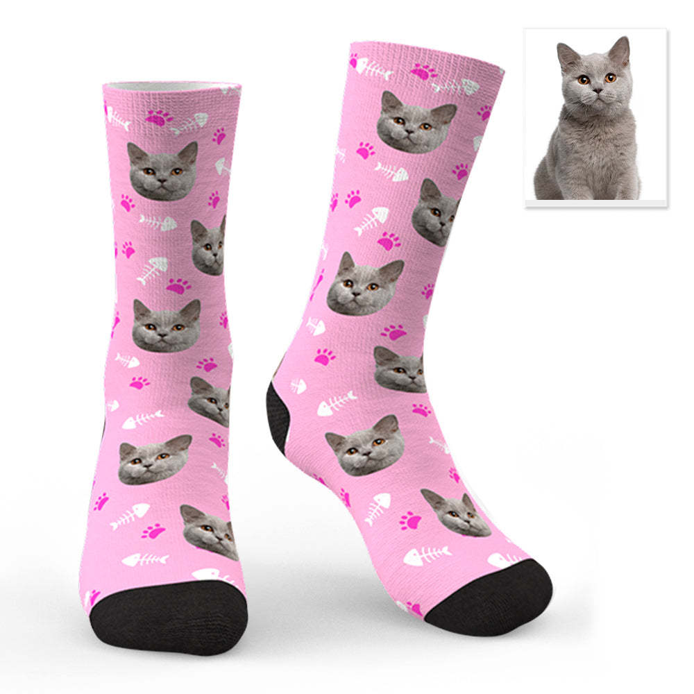 Custom Lovely Cat Photo Socks CWZ050 - Black - MadeMineAU