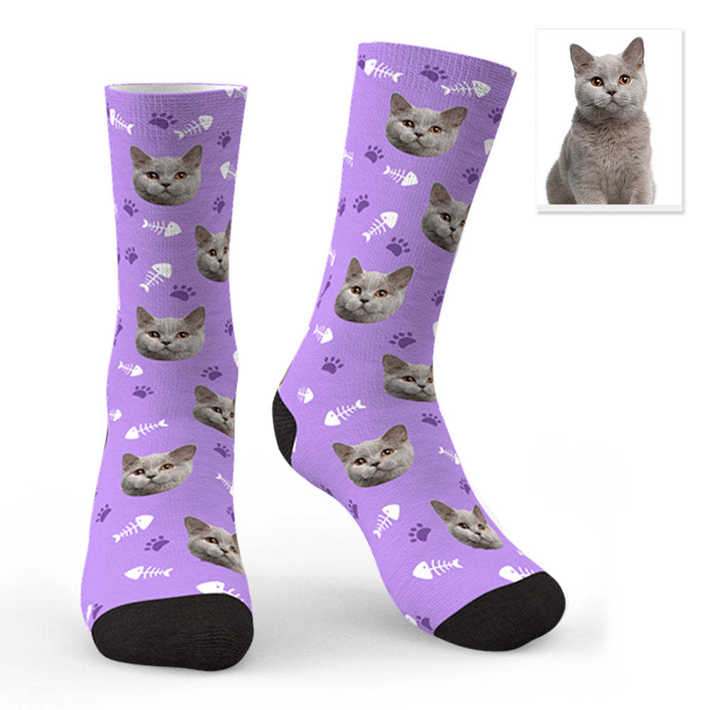 Custom Lovely Cat Photo Socks CWZ050 - Black - MadeMineAU