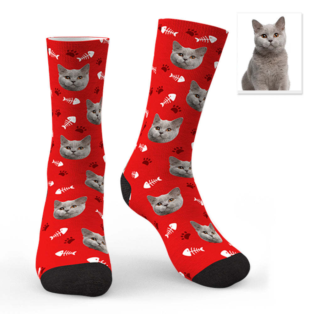 Custom Lovely Cat Photo Socks CWZ050 - Black - MadeMineAU