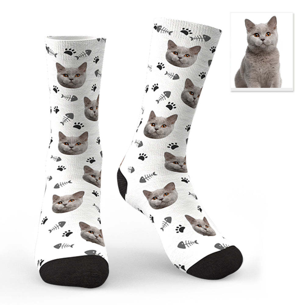 Custom Lovely Cat Photo Socks CWZ050 - Black - MadeMineAU