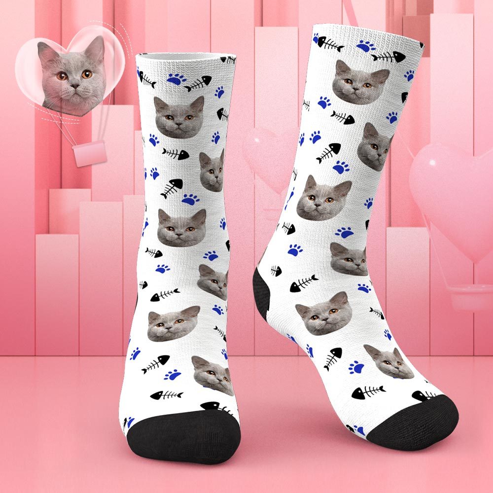 Custom Lovely Cat Photo Socks CWZ050 - Black - MadeMineAU