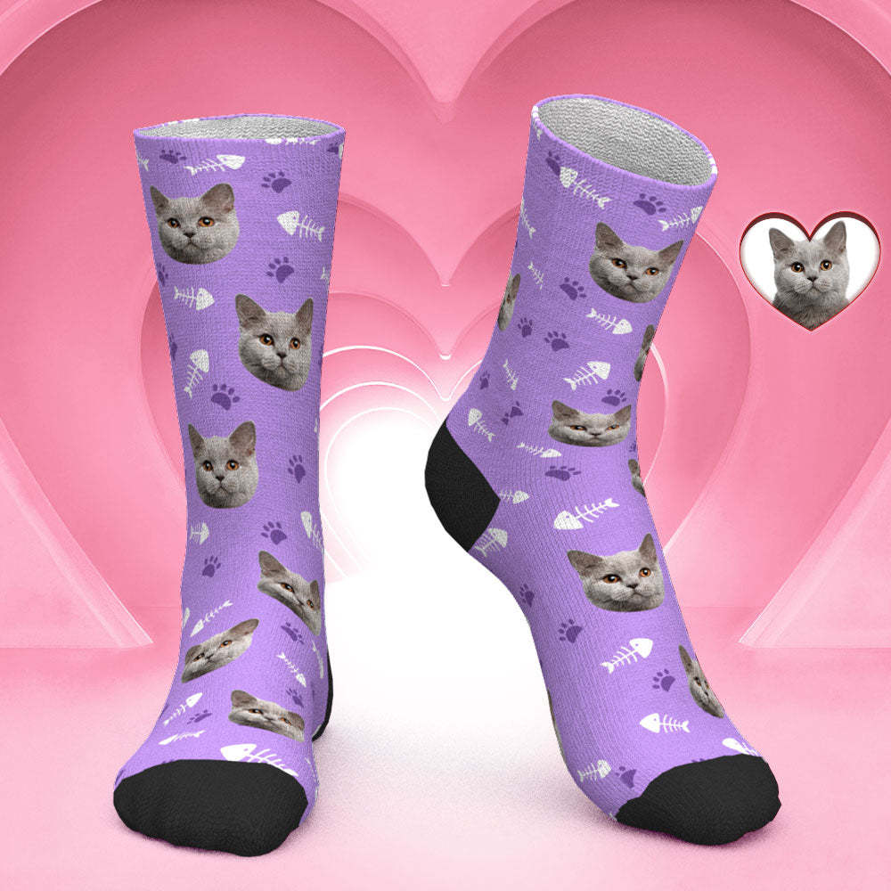 Custom Lovely Cat Photo Socks CWZ050 - Black - MadeMineAU