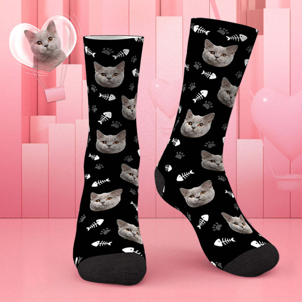 Custom Lovely Cat Photo Socks CWZ050 - Black - MadeMineAU