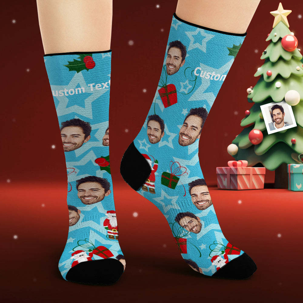 Custom Face Socks Personalized Photo Socks Santa Claus and Mistletoe - MadeMineAU
