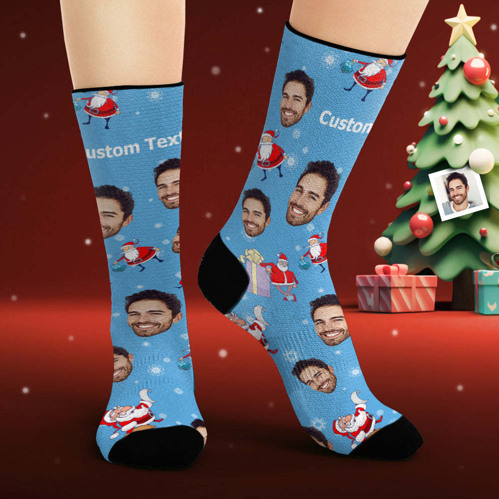 Custom Face Socks Personalized Photo Purple Socks Santa Claus with Gifts - MadeMineAU