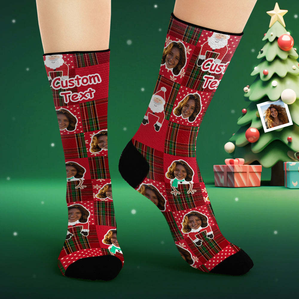 Custom Face Socks Personalized Photo Socks Santa Claus Snowman and Elk - MadeMineAU