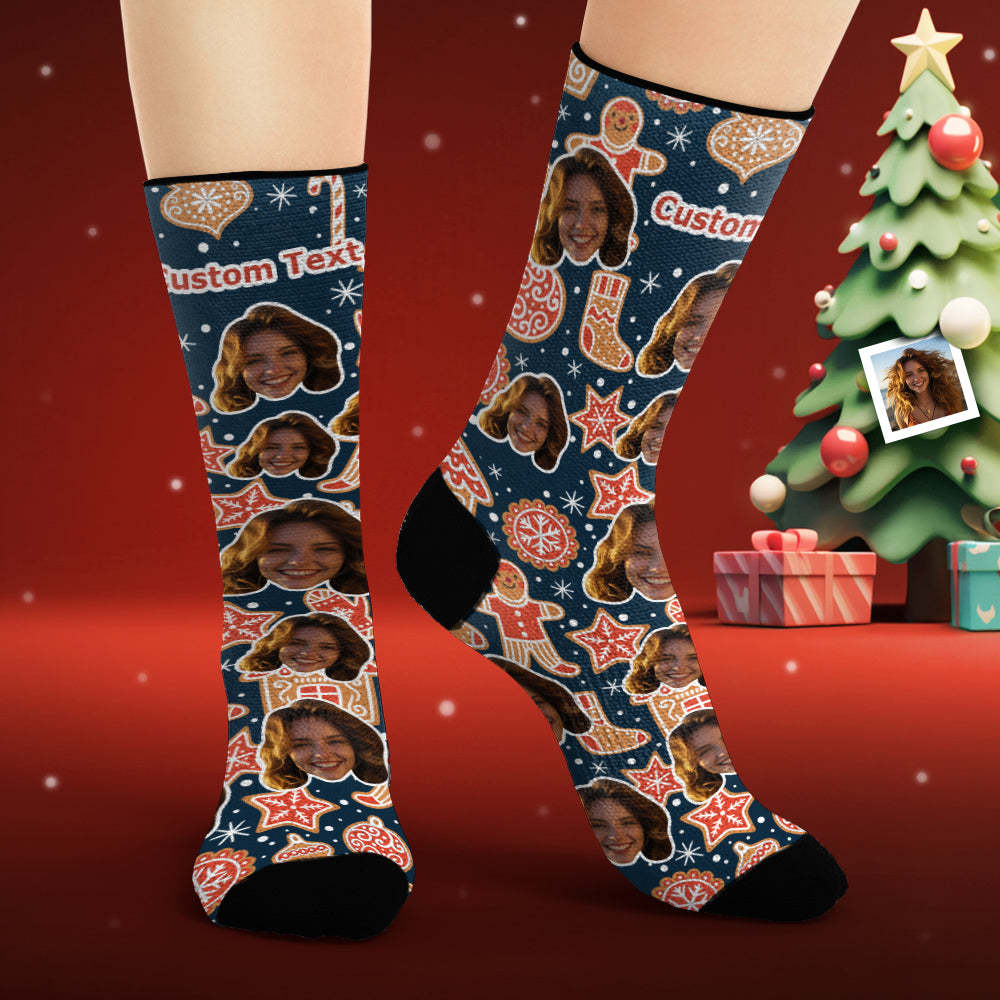 Custom Face Socks Personalized Photo Socks Christmas Gingerbread - MadeMineAU