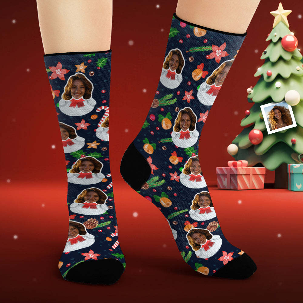 Custom Face Socks Personalized Photo Socks Funny Snowman Merry Christmas - MadeMineAU