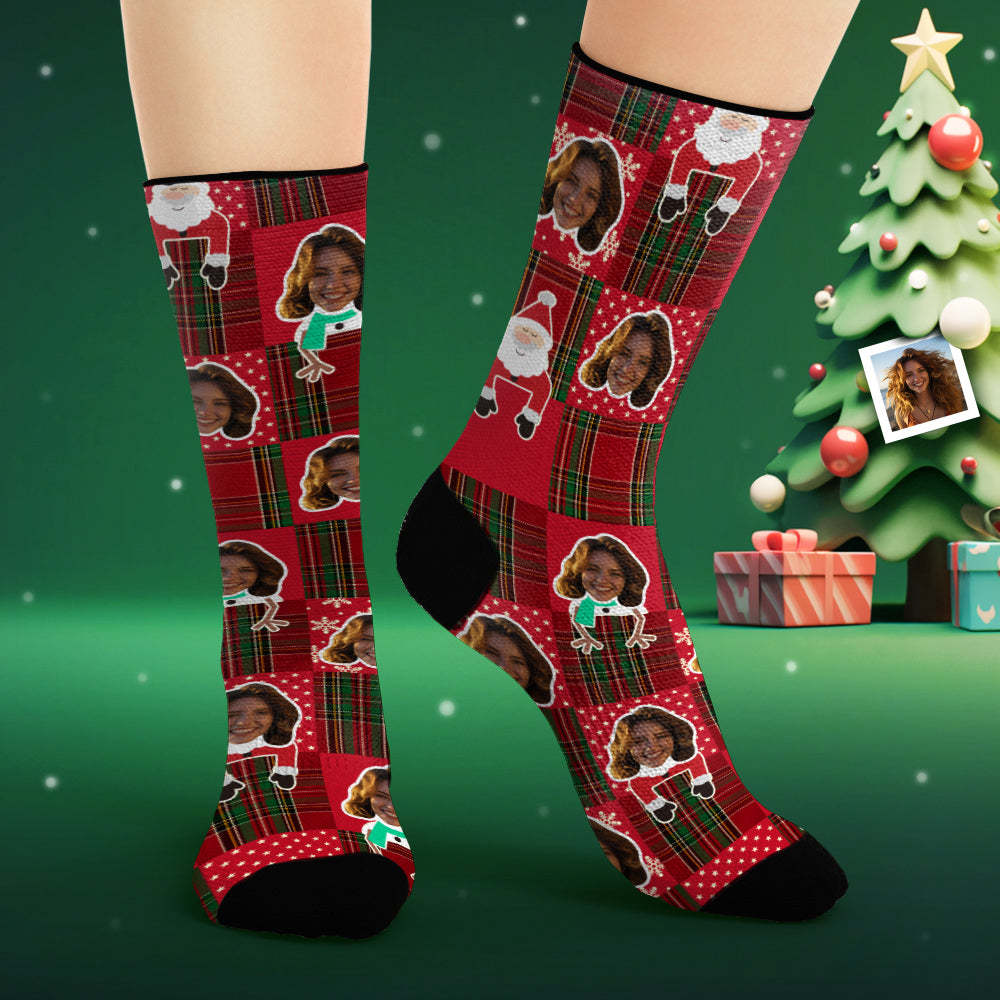 Custom Face Socks Personalized Photo Socks Santa Claus Snowman and Elk - MadeMineAU