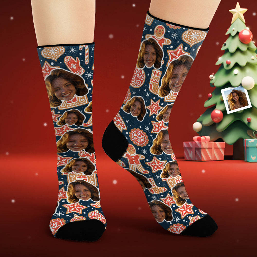 Custom Face Socks Personalized Photo Socks Christmas Gingerbread - MadeMineAU