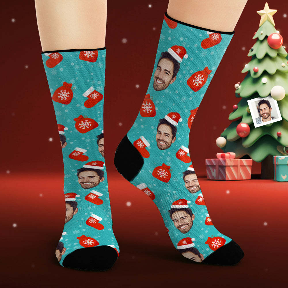Custom Face Socks Personalized Photo Socks Santa Hat Christmas Gifts - MadeMineAU