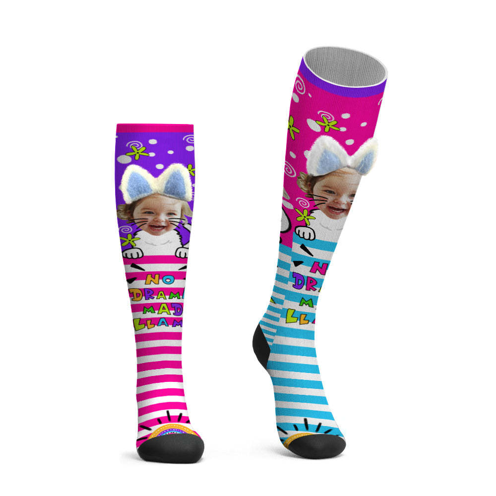 Custom Face Socks Knee High Socks 3D Cat Ear Cartoon Socks - MadeMineAU